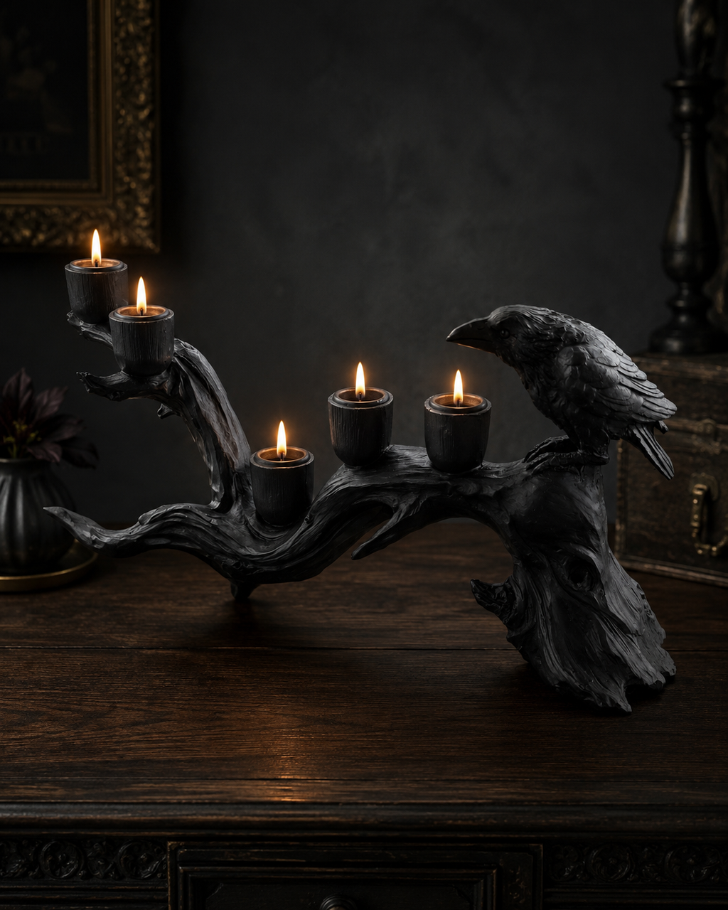 Raven Branch Candle Holder – Gothic Black