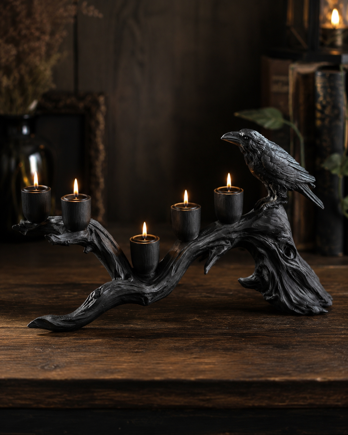 Raven Branch Candle Holder – Gothic Black